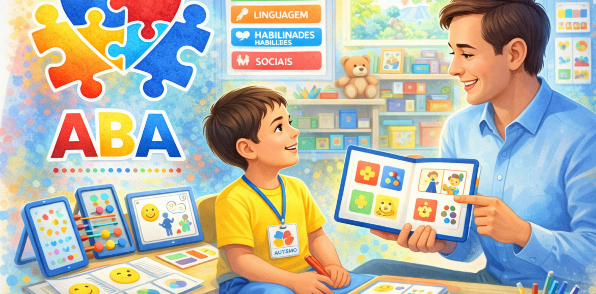 Sessão de terapia ABA com aprendizado