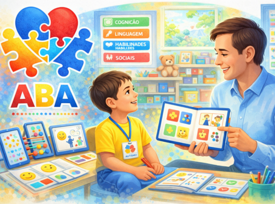 Sessão de terapia ABA com aprendizado