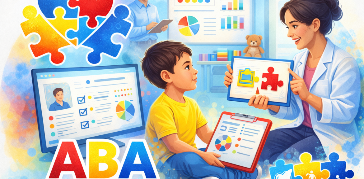 Terapeuta ABA e criança em interação